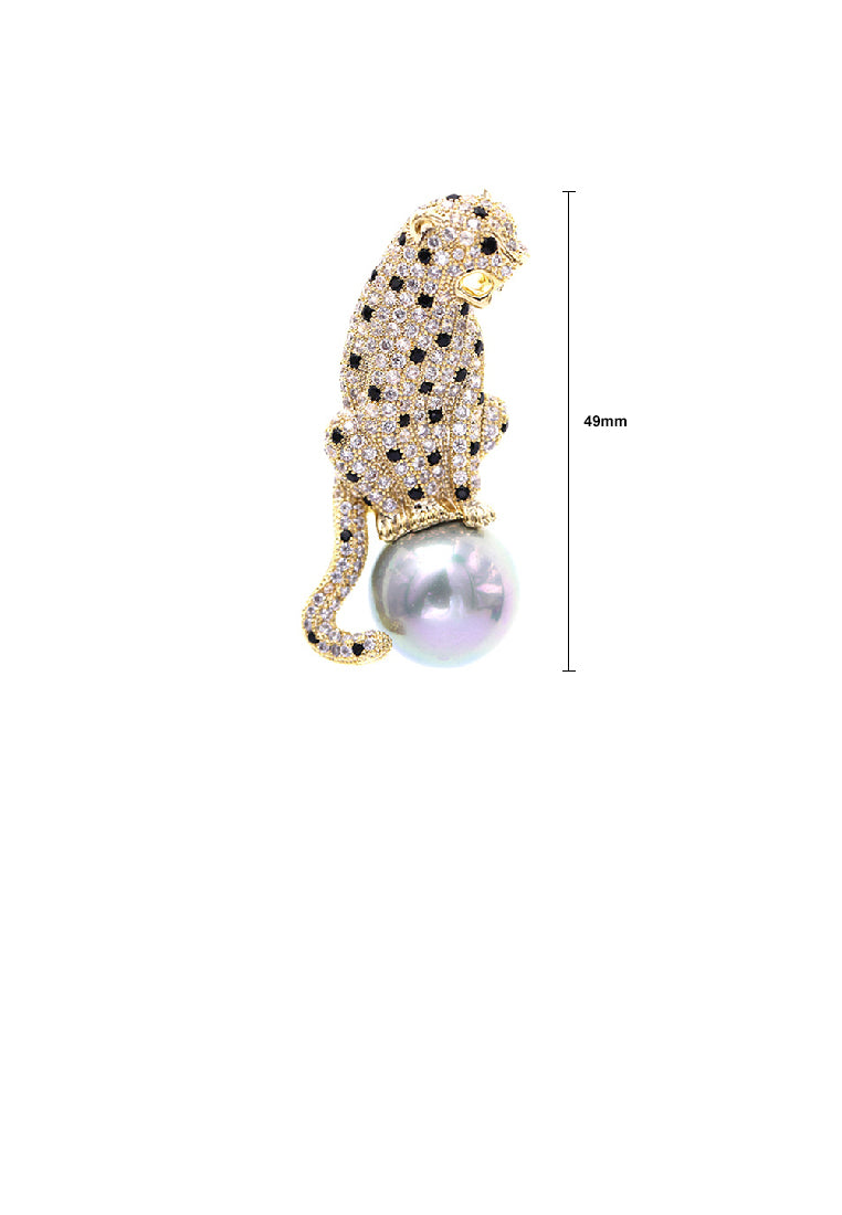 Fashion Personalized Plated Gold Cheetah Imitation Pearl Brooch with Cubic Zirconia - Luxurious Look