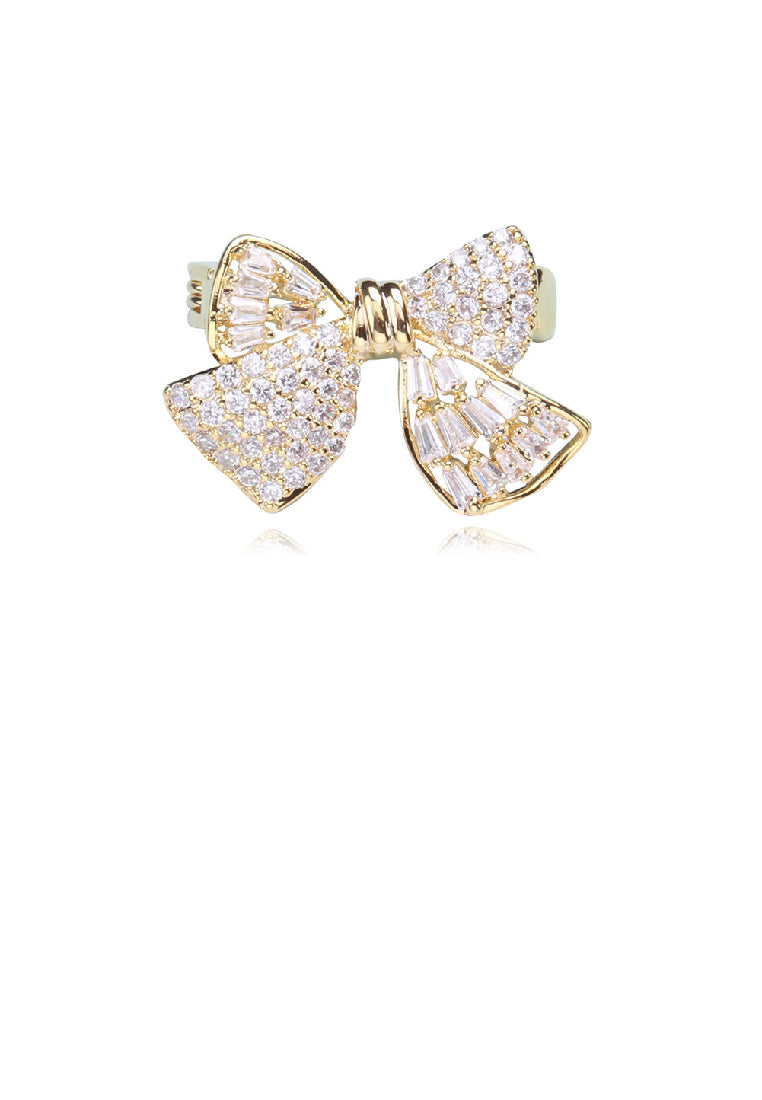 Fashion Sweet Plated Gold Ribbon Brooch with Cubic Zirconia - Luxurious Look
