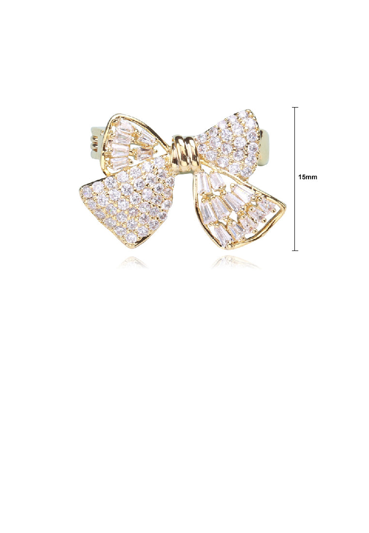 Fashion Sweet Plated Gold Ribbon Brooch with Cubic Zirconia - Luxurious Look
