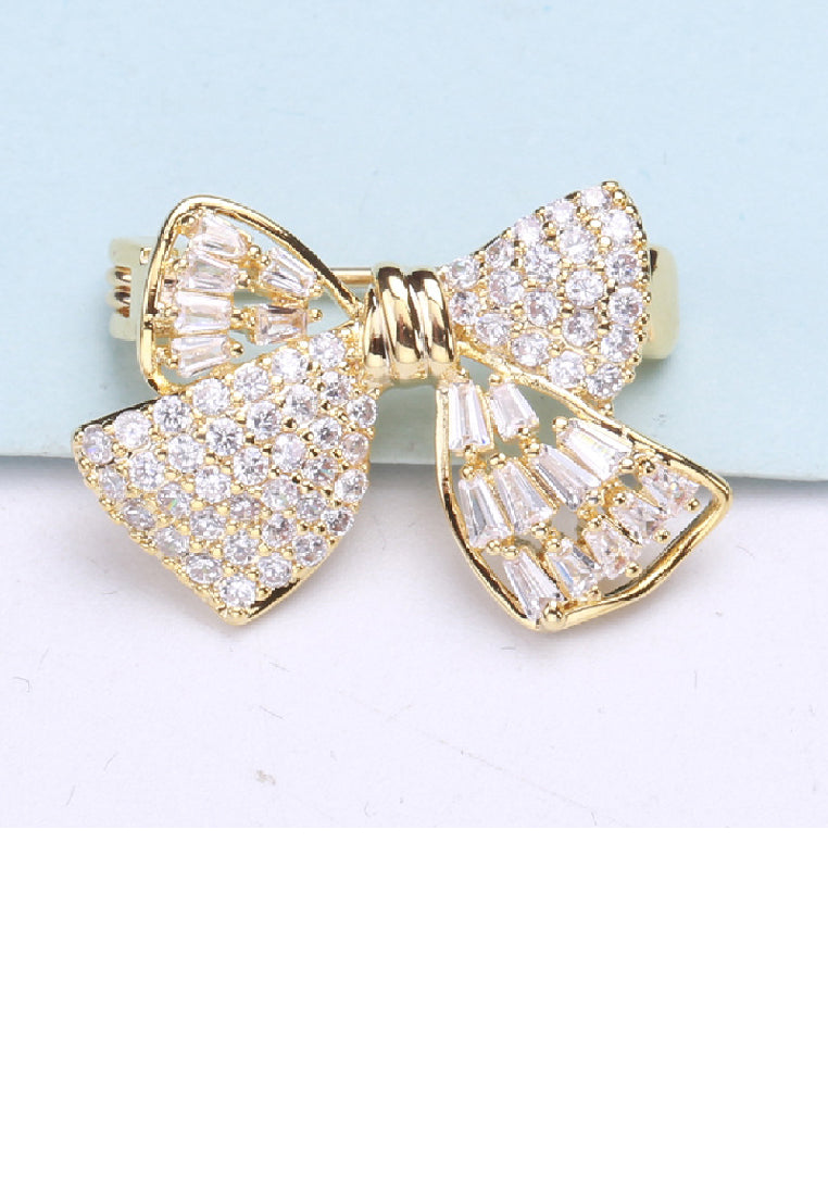 Fashion Sweet Plated Gold Ribbon Brooch with Cubic Zirconia - Luxurious Look