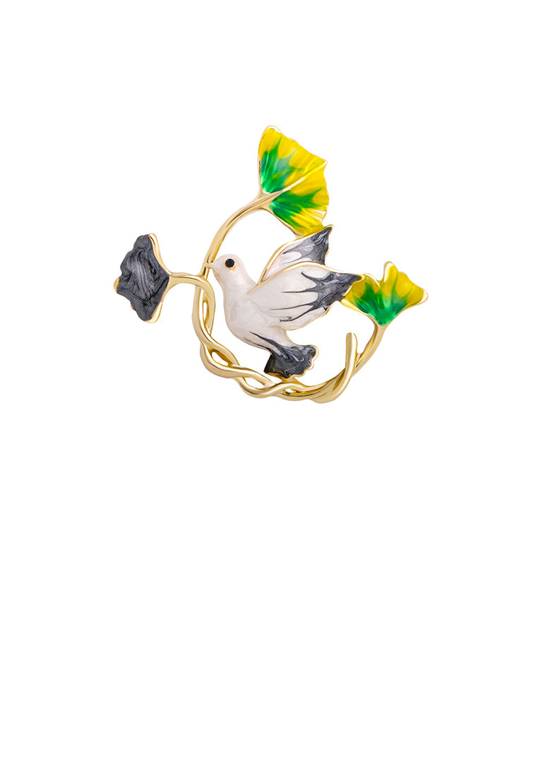 Fashion and Elegant Plated Gold Enamel Grey Peace Dove Leaf Brooch