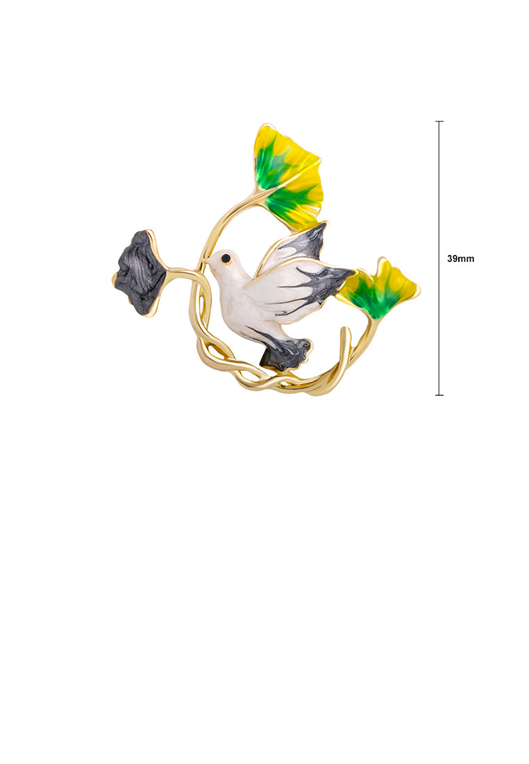 Fashion and Elegant Plated Gold Enamel Grey Peace Dove Leaf Brooch