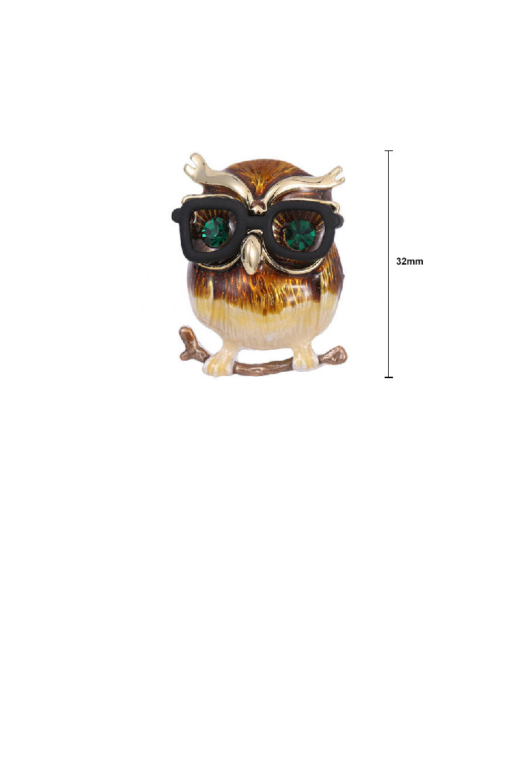 Simple and Lovely Plated Gold Enamel Owl Brooch with Cubic Zirconia - Luxurious Look