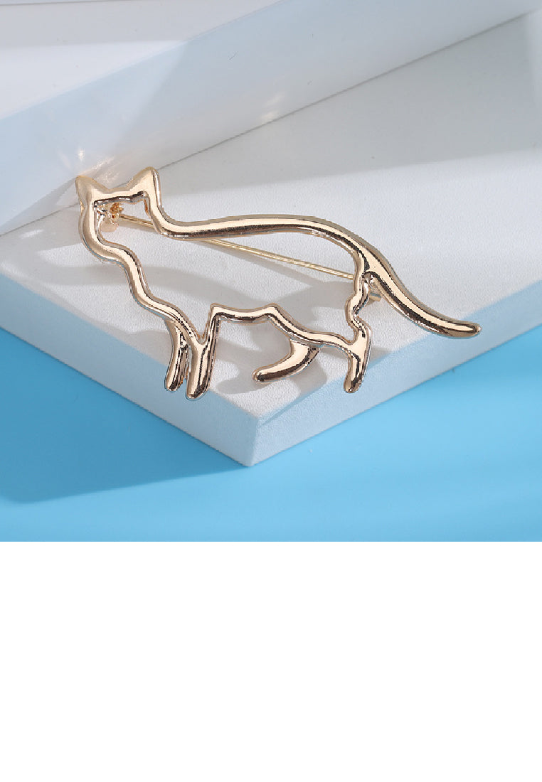 Simple and Cute Plated Gold Hollow Cat Brooch