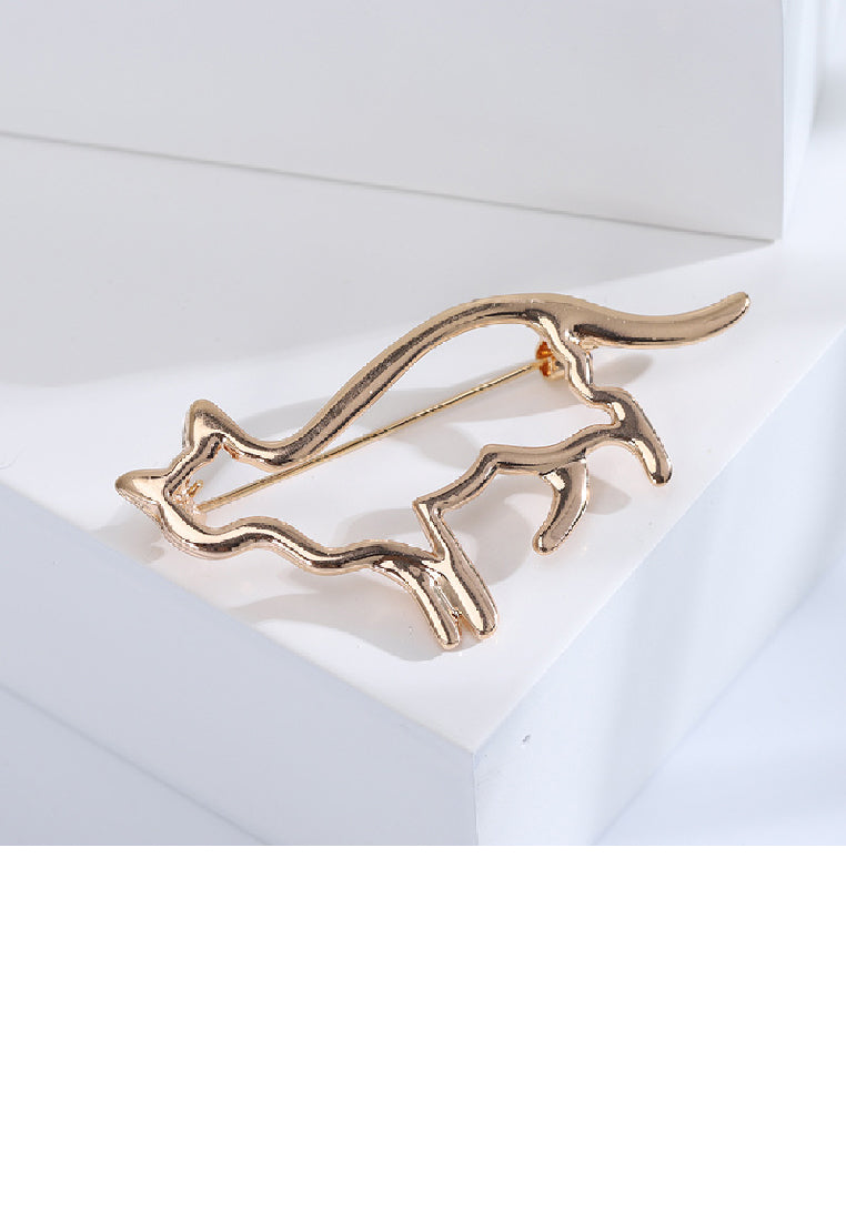 Simple and Cute Plated Gold Hollow Cat Brooch