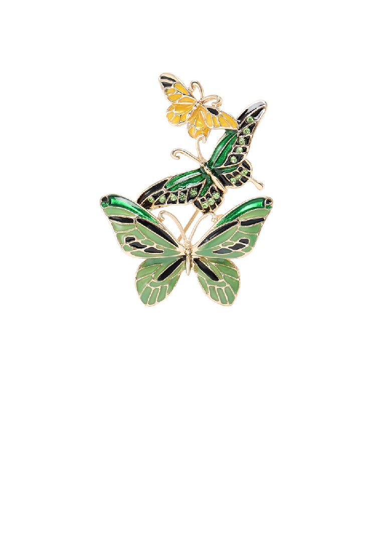 Fashion Temperament Plated Gold Enamel Green Butterfly Brooch with Cubic Zirconia - Luxurious Look