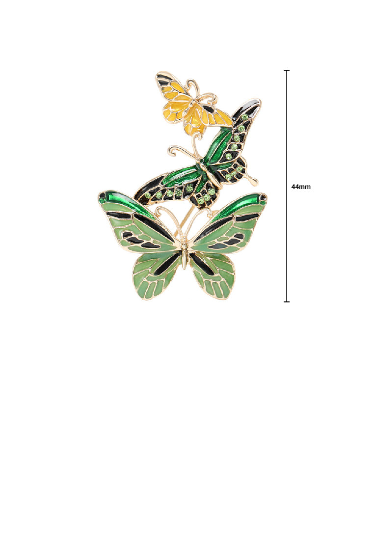 Fashion Temperament Plated Gold Enamel Green Butterfly Brooch with Cubic Zirconia - Luxurious Look