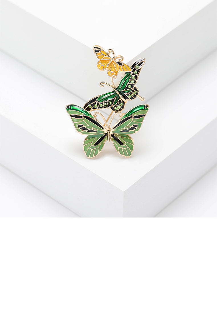 Fashion Temperament Plated Gold Enamel Green Butterfly Brooch with Cubic Zirconia - Luxurious Look