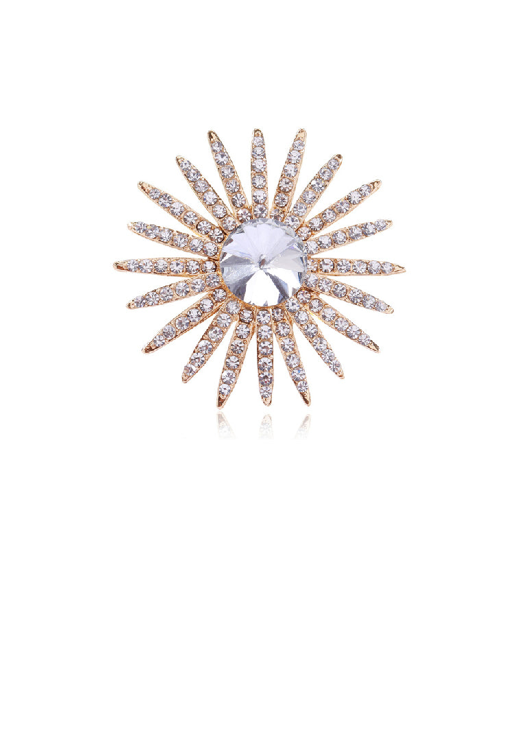 Fashion Temperament Plated Gold Sunflower Brooch with Cubic Zirconia - Luxurious Look