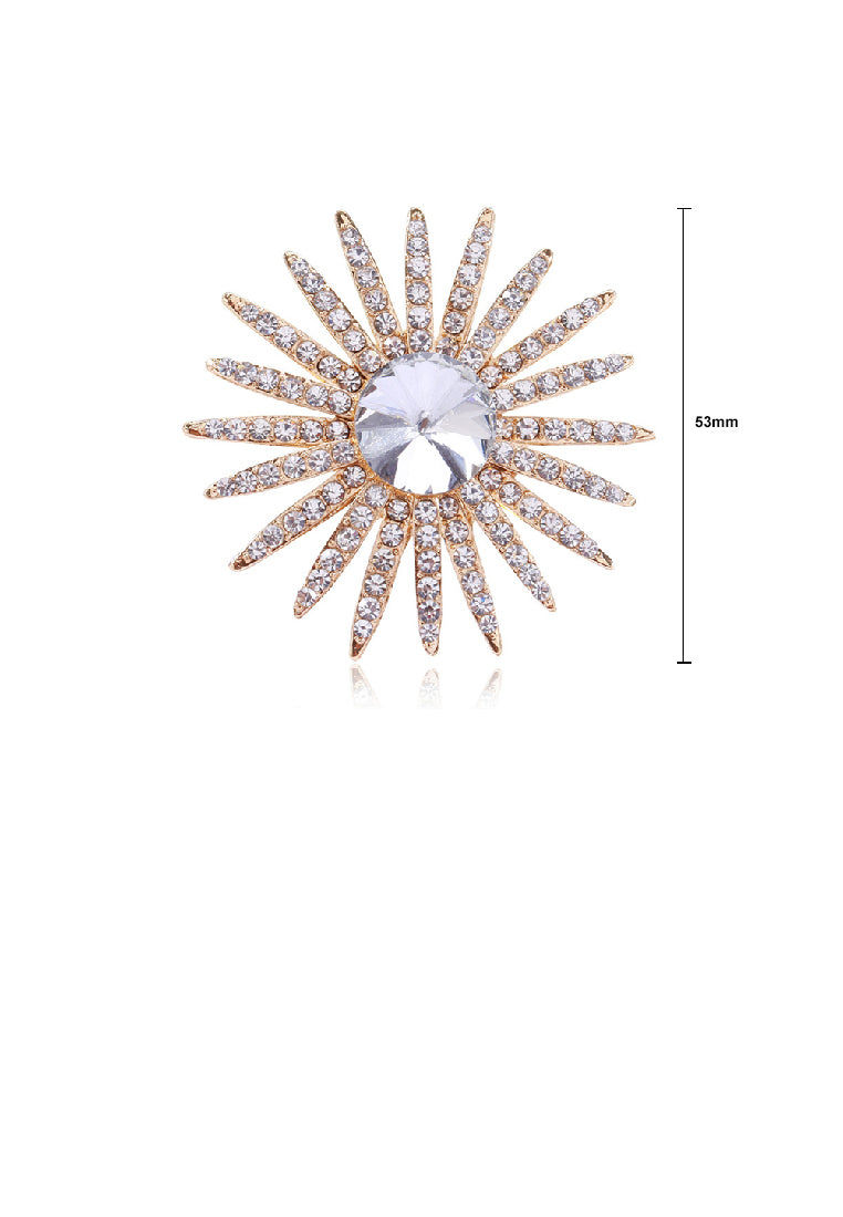 Fashion Temperament Plated Gold Sunflower Brooch with Cubic Zirconia - Luxurious Look