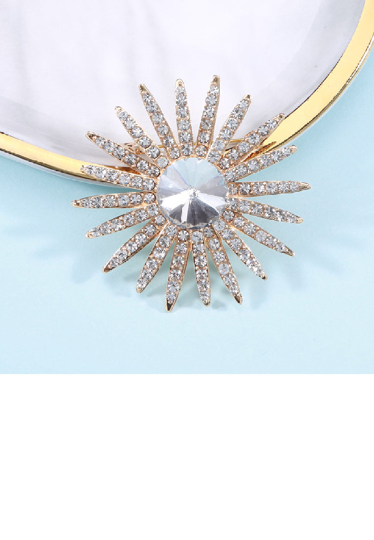 Fashion Temperament Plated Gold Sunflower Brooch with Cubic Zirconia - Luxurious Look
