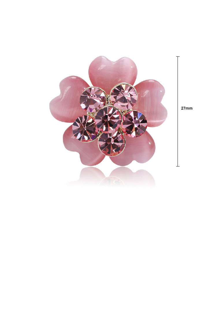 Fashion Simple Plated Gold Flower Imitation Opal Brooch with Pink Cubic Zirconia - Luxurious Look - Vibrant Color