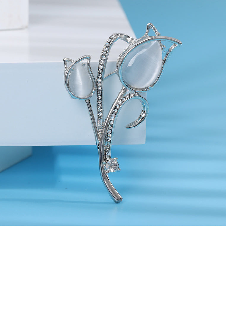 Fashion and Elegant Tulip Opal Brooch with Cubic Zirconia - Luxurious Look