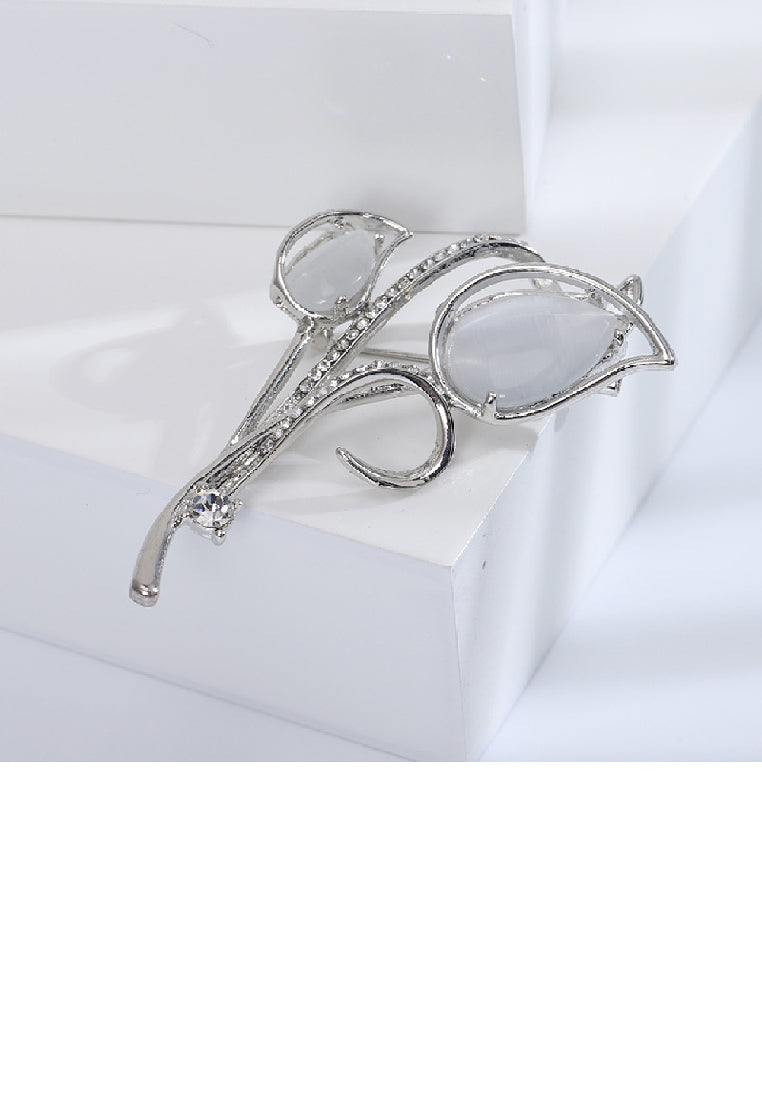 Fashion and Elegant Tulip Opal Brooch with Cubic Zirconia - Luxurious Look