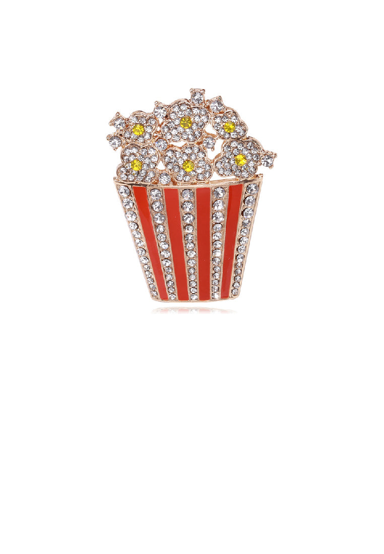 Fashion Creative Plated Gold Popcorn Brooch with Cubic Zirconia - Luxurious Look