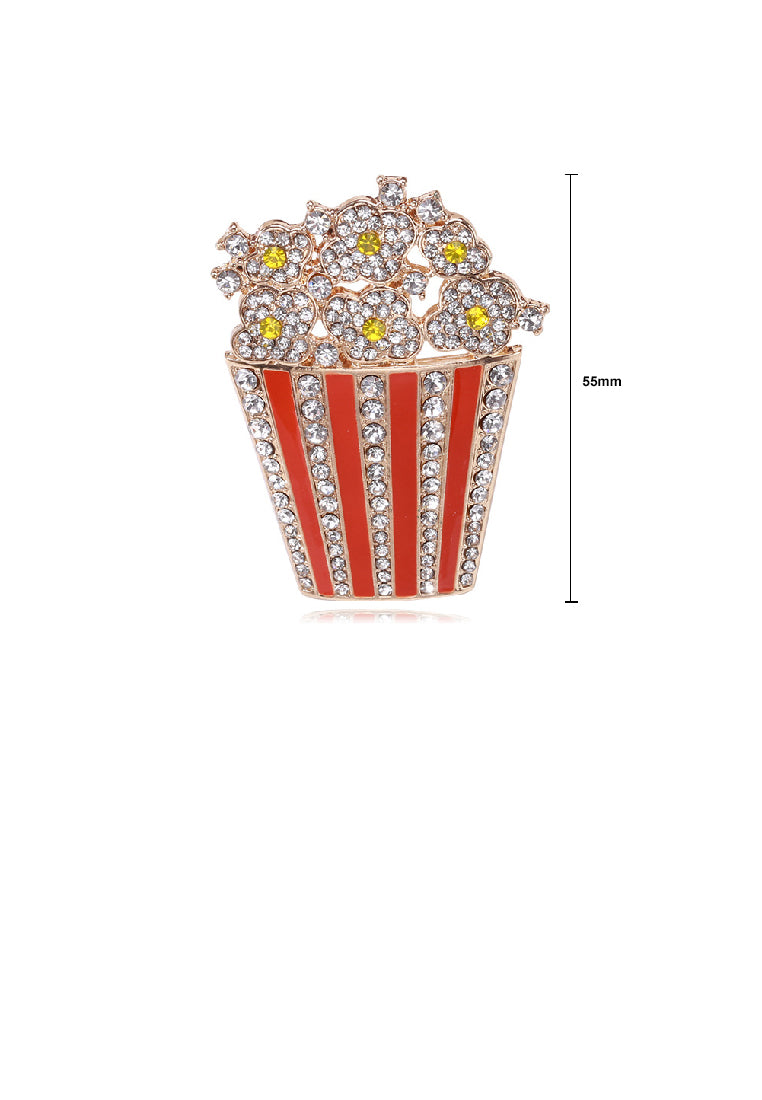 Fashion Creative Plated Gold Popcorn Brooch with Cubic Zirconia - Luxurious Look