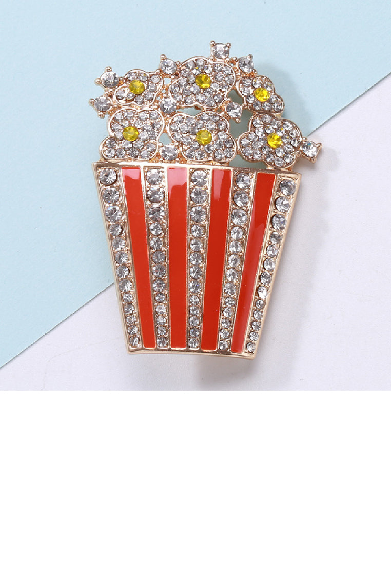 Fashion Creative Plated Gold Popcorn Brooch with Cubic Zirconia - Luxurious Look