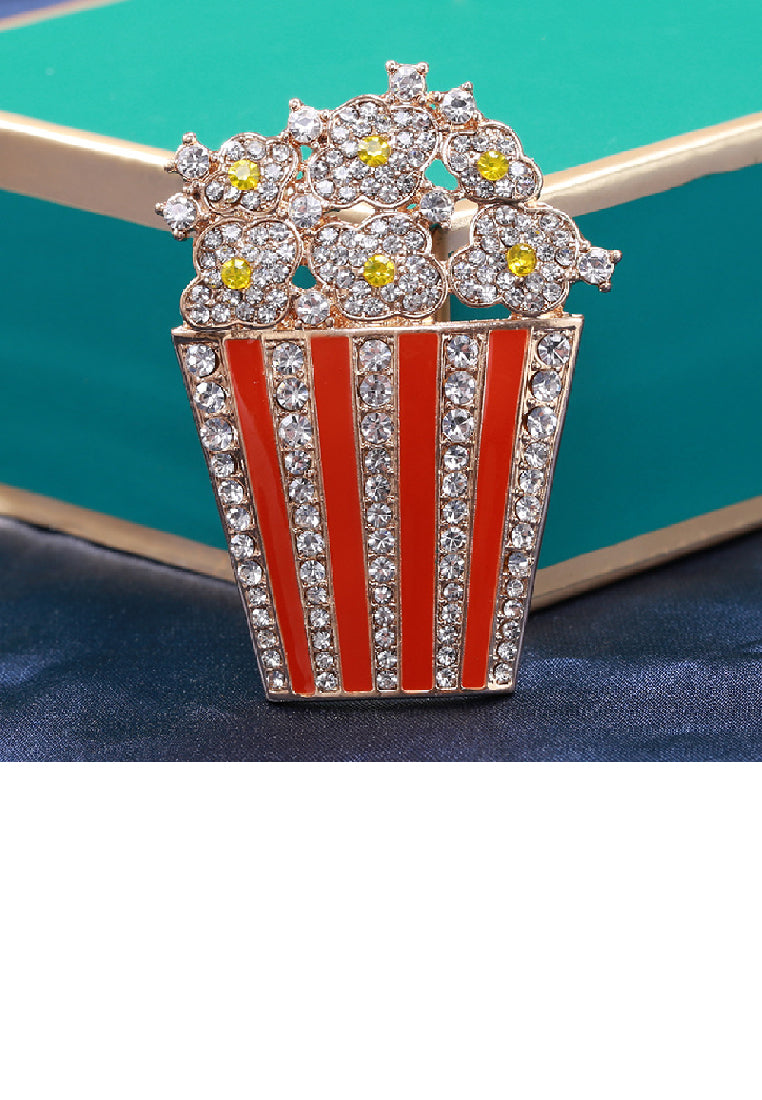 Fashion Creative Plated Gold Popcorn Brooch with Cubic Zirconia - Luxurious Look
