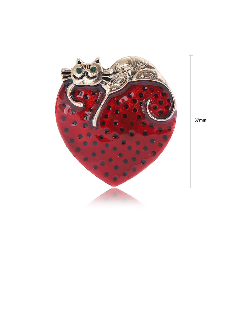 Simple Fashion Plated Gold Cat Enamel Red Heart Brooch - Vibrant Color