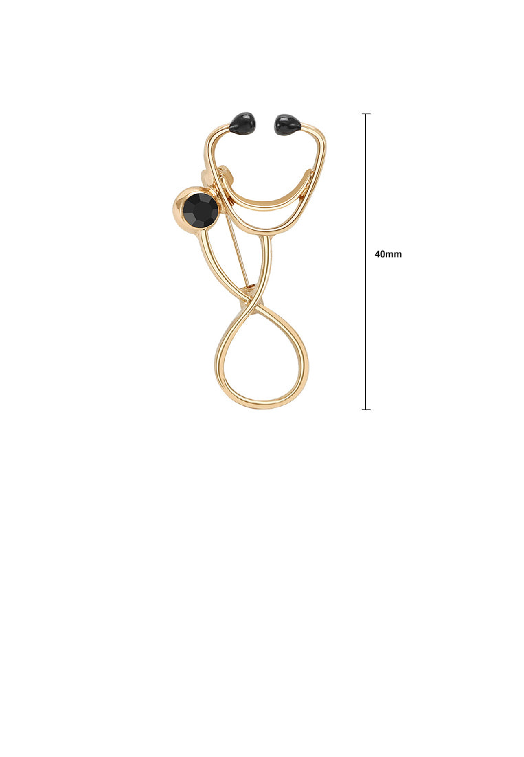 Simple Creative Plated Gold Doctor Stethoscope Brooch with Cubic Zirconia - Luxurious Look