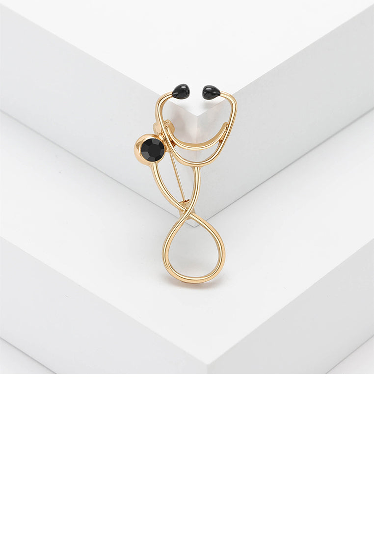 Simple Creative Plated Gold Doctor Stethoscope Brooch with Cubic Zirconia - Luxurious Look