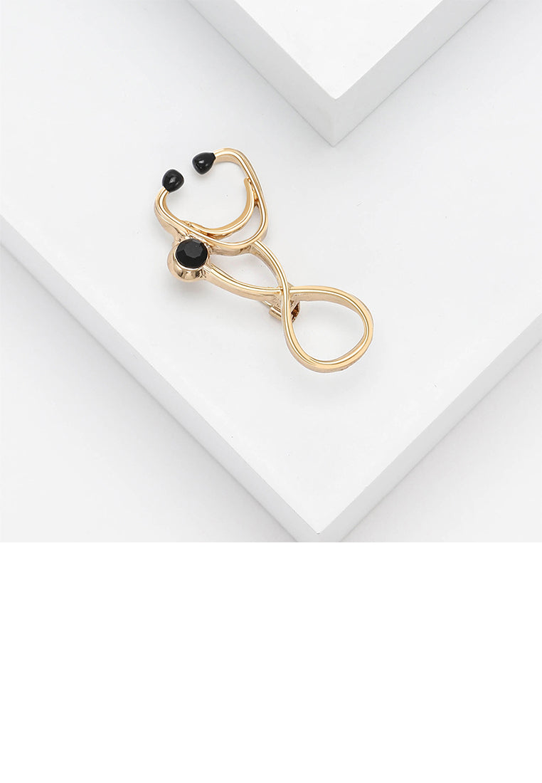 Simple Creative Plated Gold Doctor Stethoscope Brooch with Cubic Zirconia - Luxurious Look