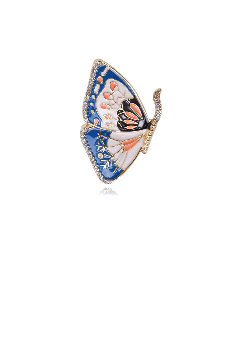 Elegant Vintage Plated Gold Enamel Multicolor Butterfly Brooch with Cubic Zirconia - Luxurious Look