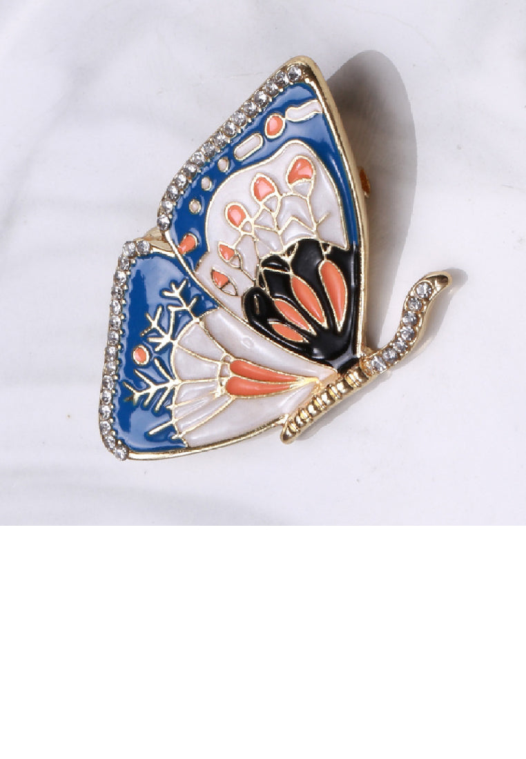 Elegant Vintage Plated Gold Enamel Multicolor Butterfly Brooch with Cubic Zirconia - Luxurious Look