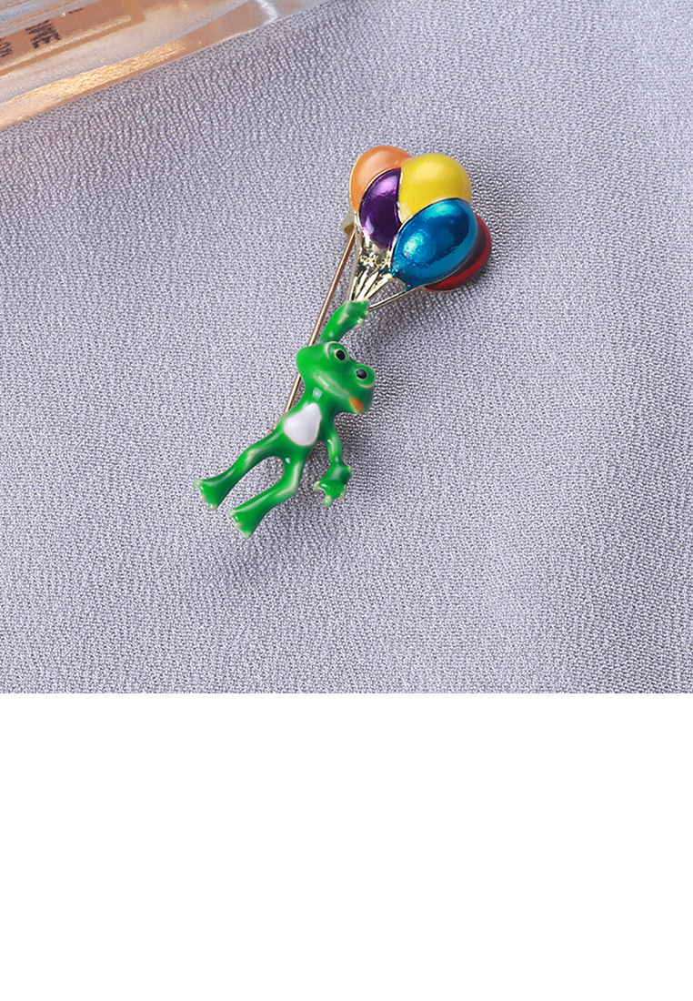 Fashion Simple Plated Gold Enamel Frog Balloon Brooch