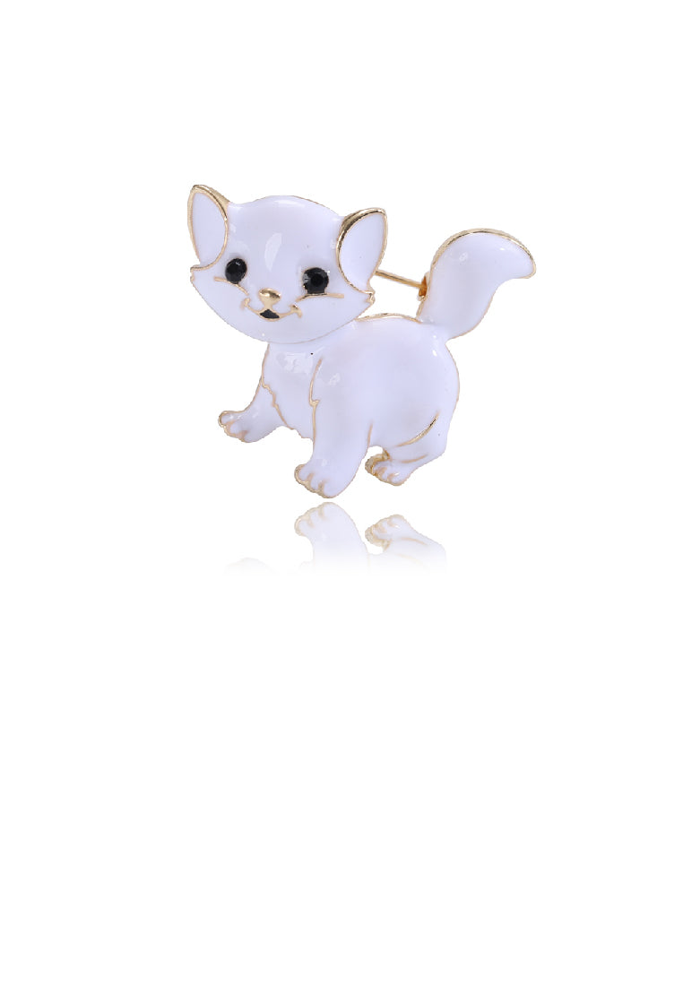 Simple and Cute Plated Gold Enamel White Puppy Brooch with Cubic Zirconia - Luxurious Look