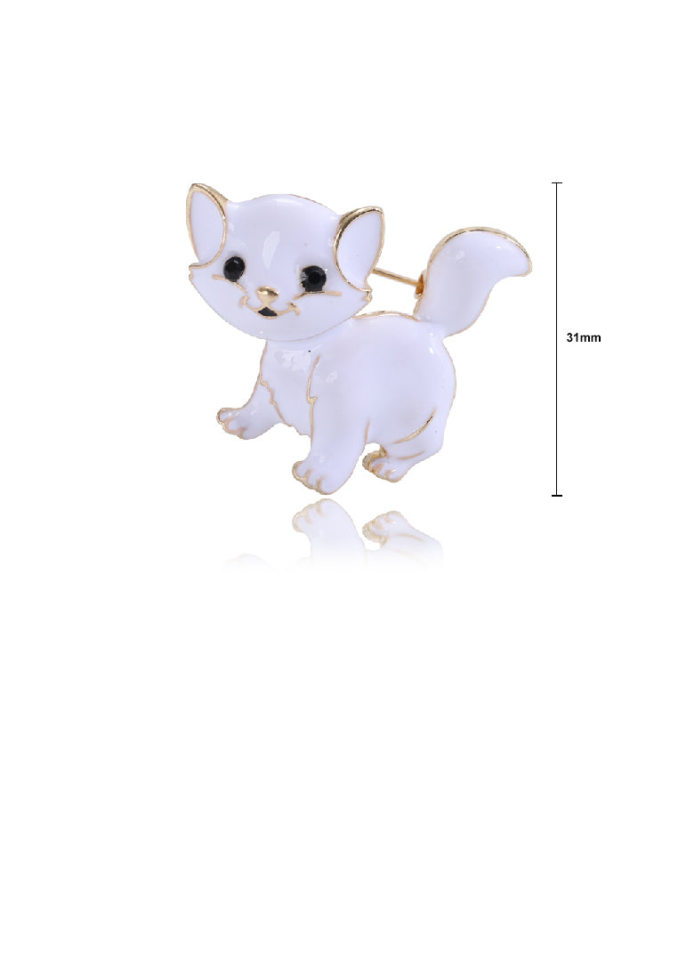 Simple and Cute Plated Gold Enamel White Puppy Brooch with Cubic Zirconia - Luxurious Look