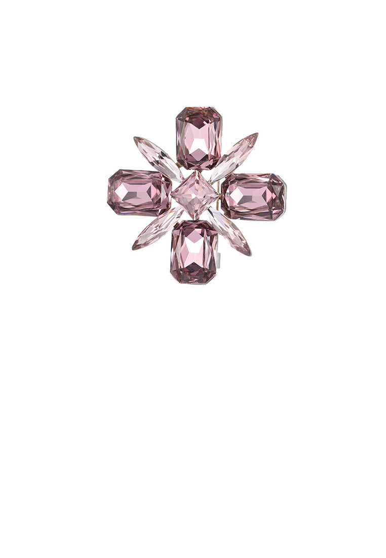 Elegant Brilliant Flower Brooch with Purple Cubic Zirconia - Luxurious Look