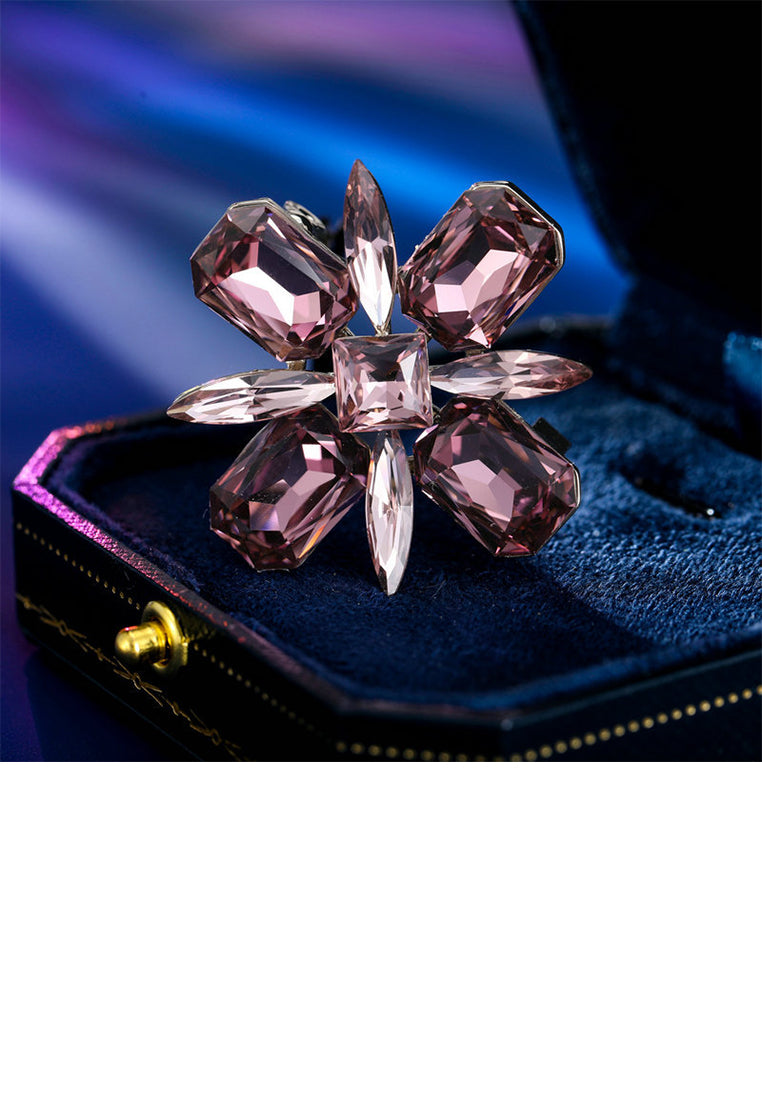 Elegant Brilliant Flower Brooch with Purple Cubic Zirconia - Luxurious Look
