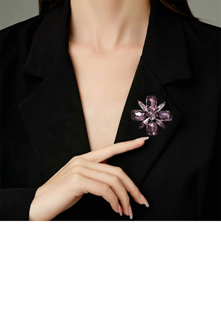 Elegant Brilliant Flower Brooch with Purple Cubic Zirconia - Luxurious Look