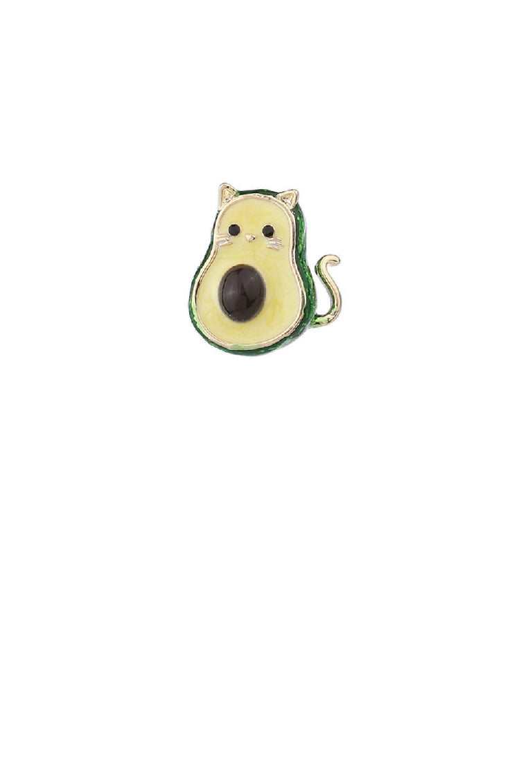 Simple and Cute Plated Gold Avocado Cat Brooch