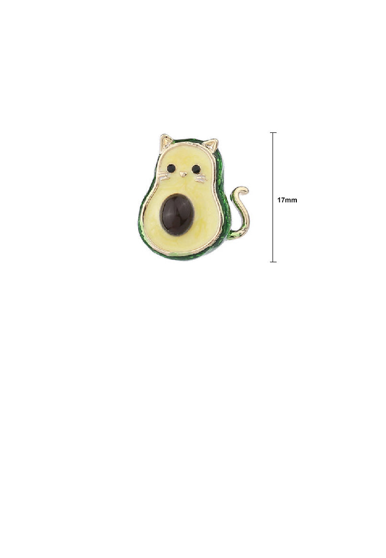 Simple and Cute Plated Gold Avocado Cat Brooch