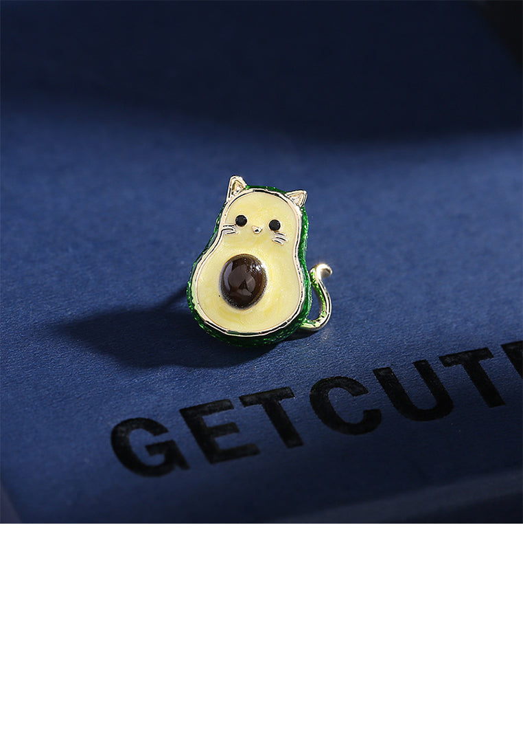 Simple and Cute Plated Gold Avocado Cat Brooch