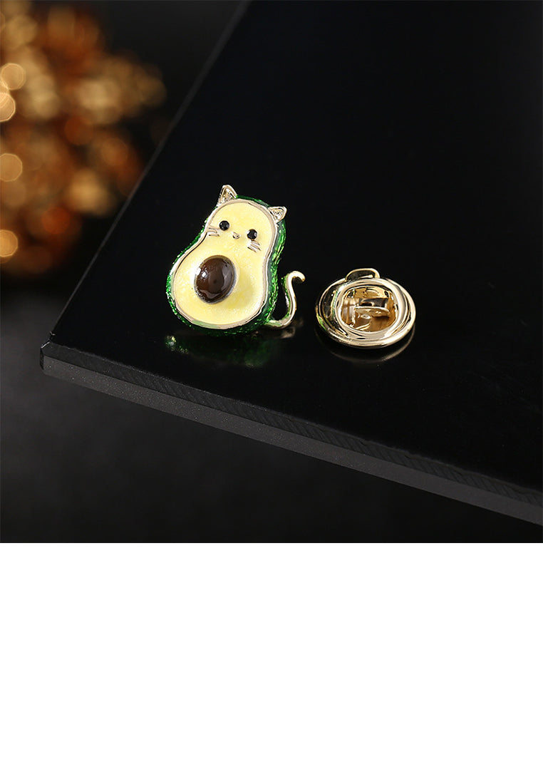 Simple and Cute Plated Gold Avocado Cat Brooch