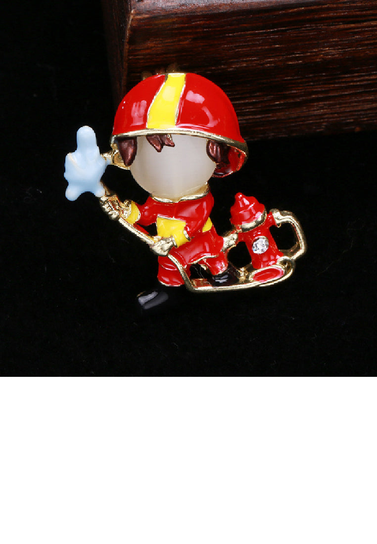 Fashion Lovely Plated Gold Enamel Firefighter Shaped Opal Brooch