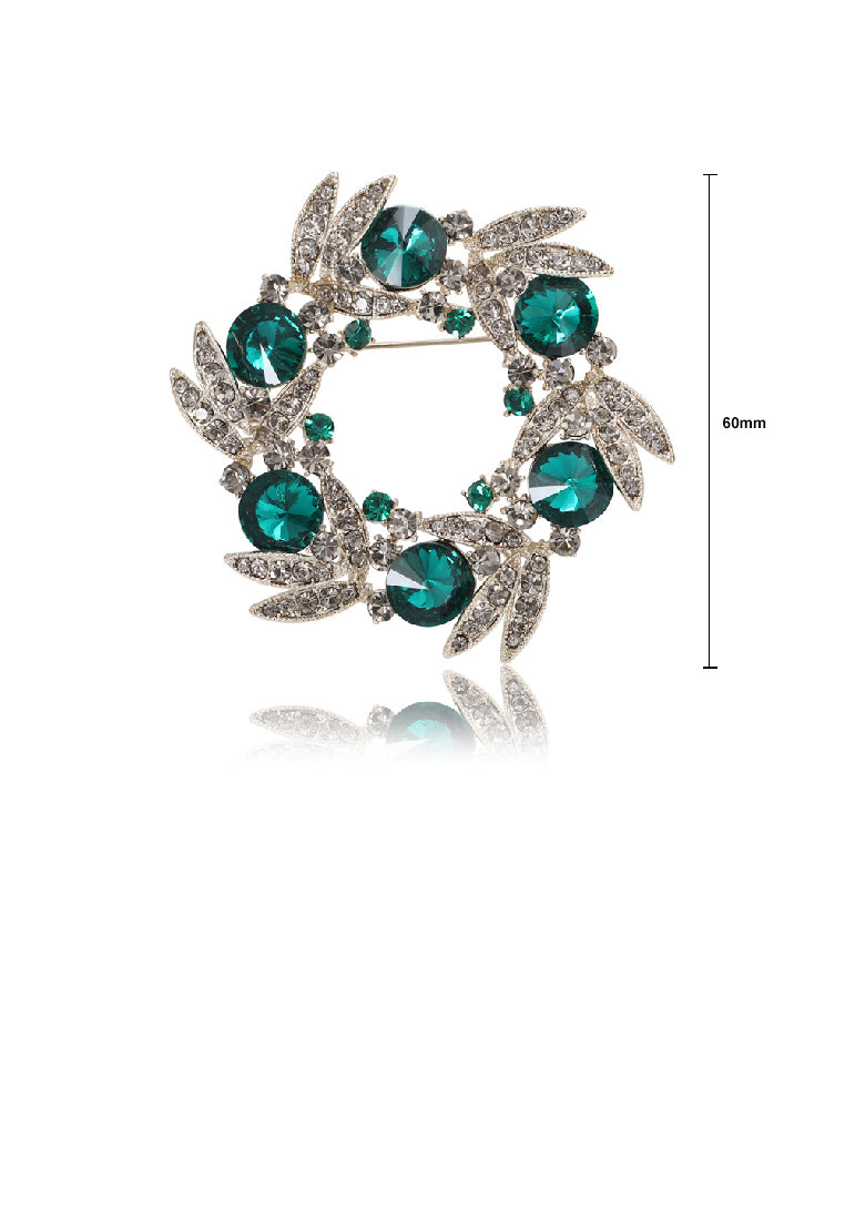 Fashion Elegant Plated Gold Wreath Brooch with Green Cubic Zirconia - Luxurious Look