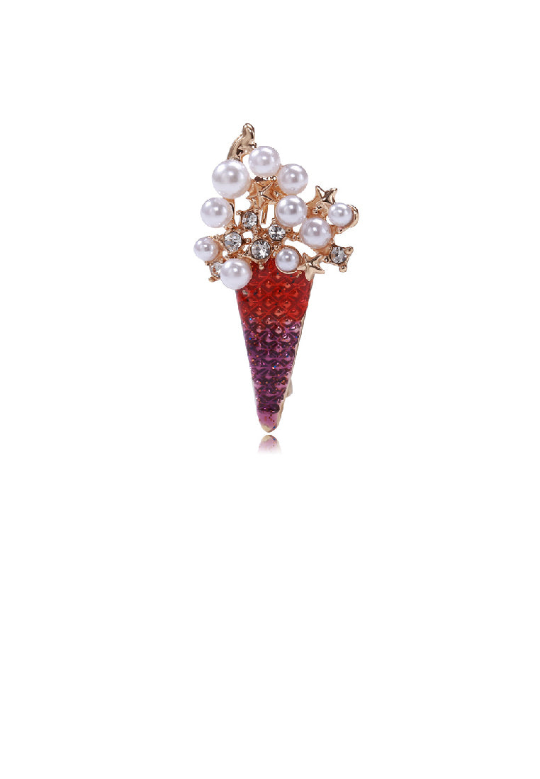 Simple and Lovely Plated Gold Ice Cream Imitation Pearl Brooch with Cubic Zirconia - Luxurious Look