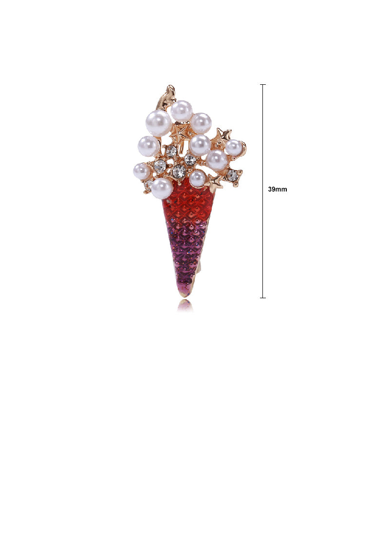 Simple and Lovely Plated Gold Ice Cream Imitation Pearl Brooch with Cubic Zirconia - Luxurious Look