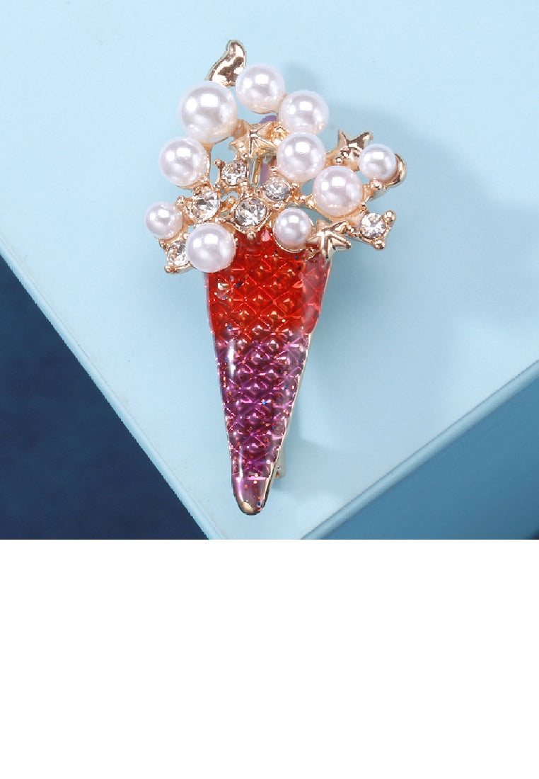 Simple and Lovely Plated Gold Ice Cream Imitation Pearl Brooch with Cubic Zirconia - Luxurious Look