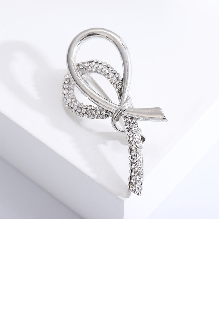 Simple Sweet Ribbon Brooch with Cubic Zirconia - Luxurious Look