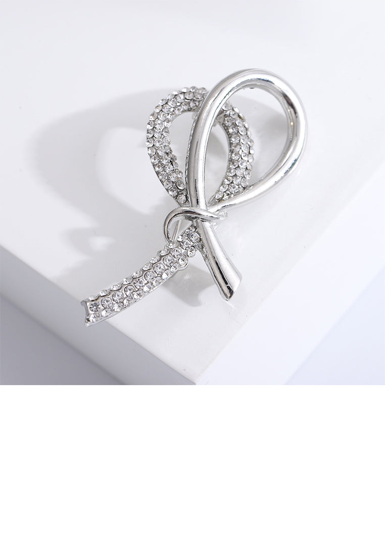 Simple Sweet Ribbon Brooch with Cubic Zirconia - Luxurious Look