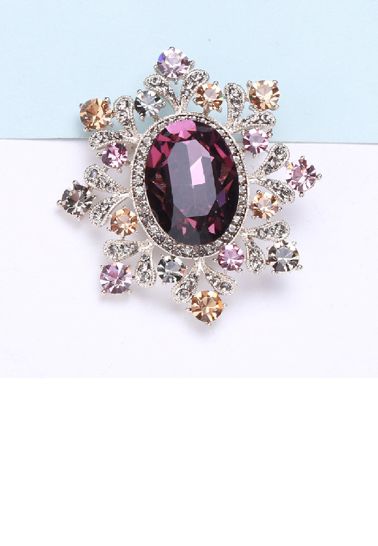 Elegant Vintage Plated Gold Geometric Brooch with Cubic Zirconia - Luxurious Look
