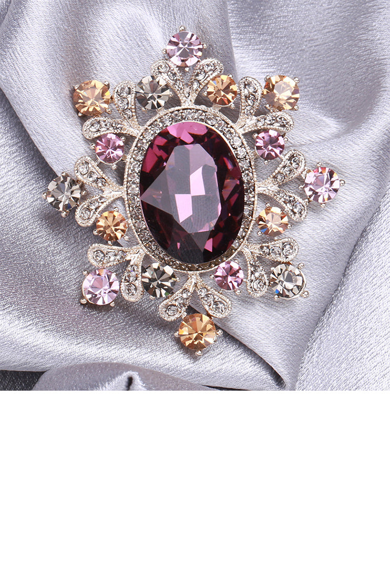 Elegant Vintage Plated Gold Geometric Brooch with Cubic Zirconia - Luxurious Look