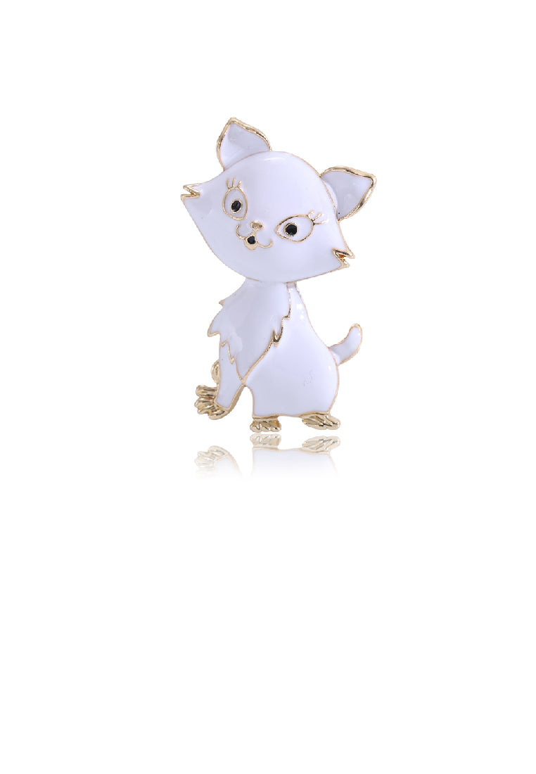 Simple and Cute Plated Gold Enamel White Cat Brooch