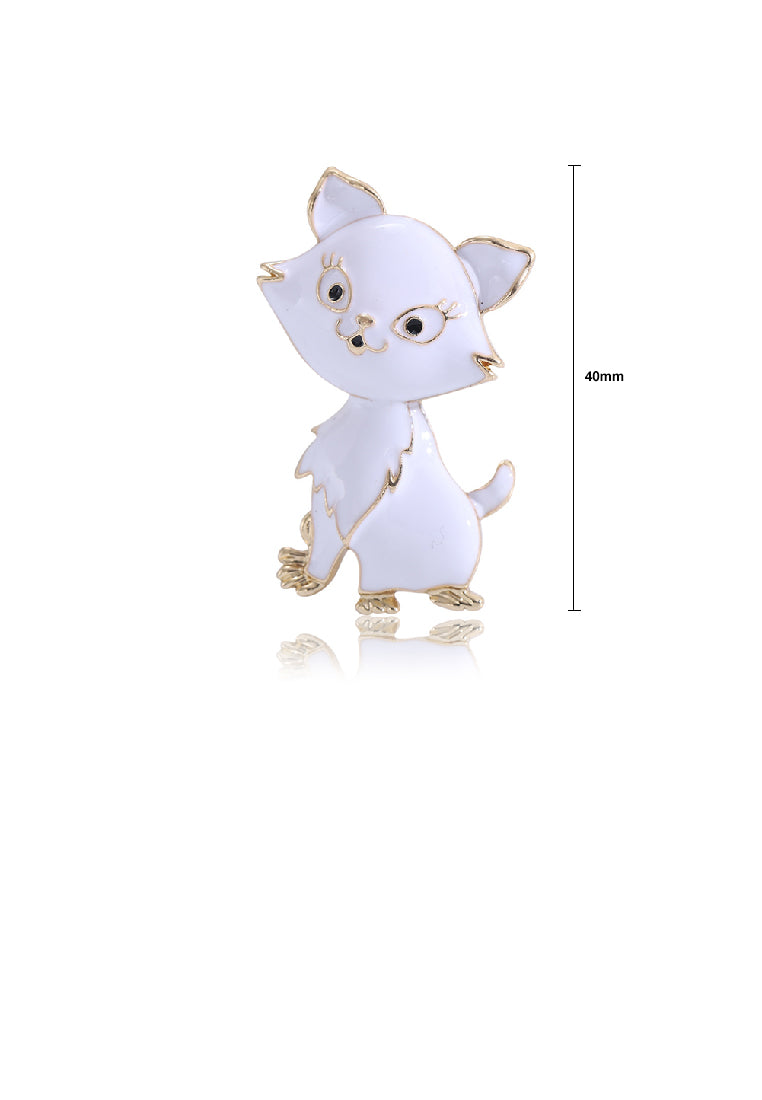 Simple and Cute Plated Gold Enamel White Cat Brooch