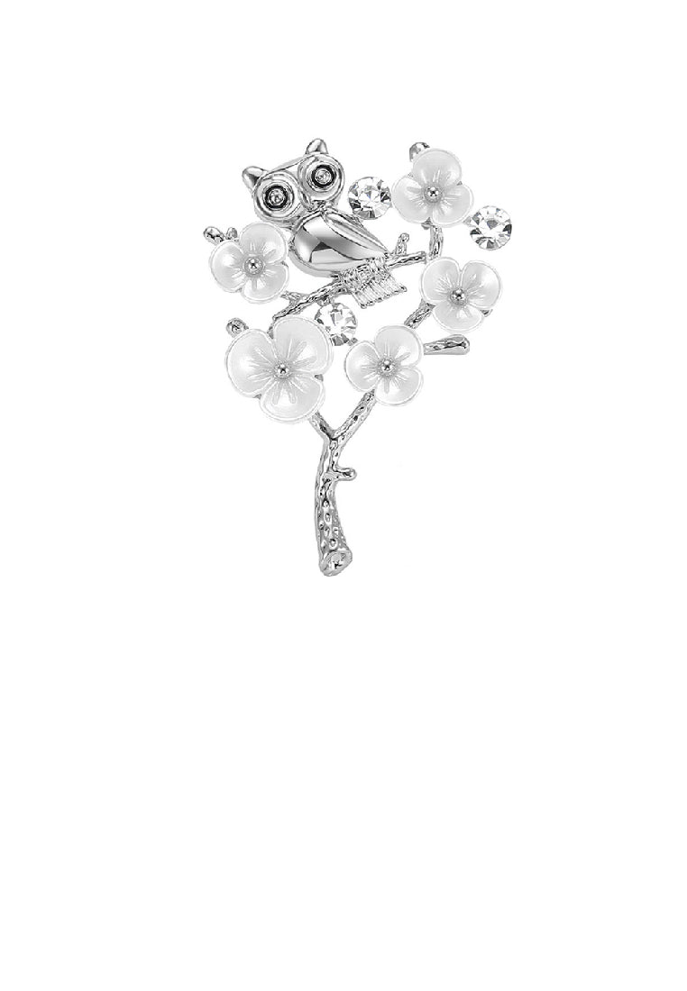 Fashion Creative Owl Plum Blossom Brooch with Cubic Zirconia - Luxurious Look